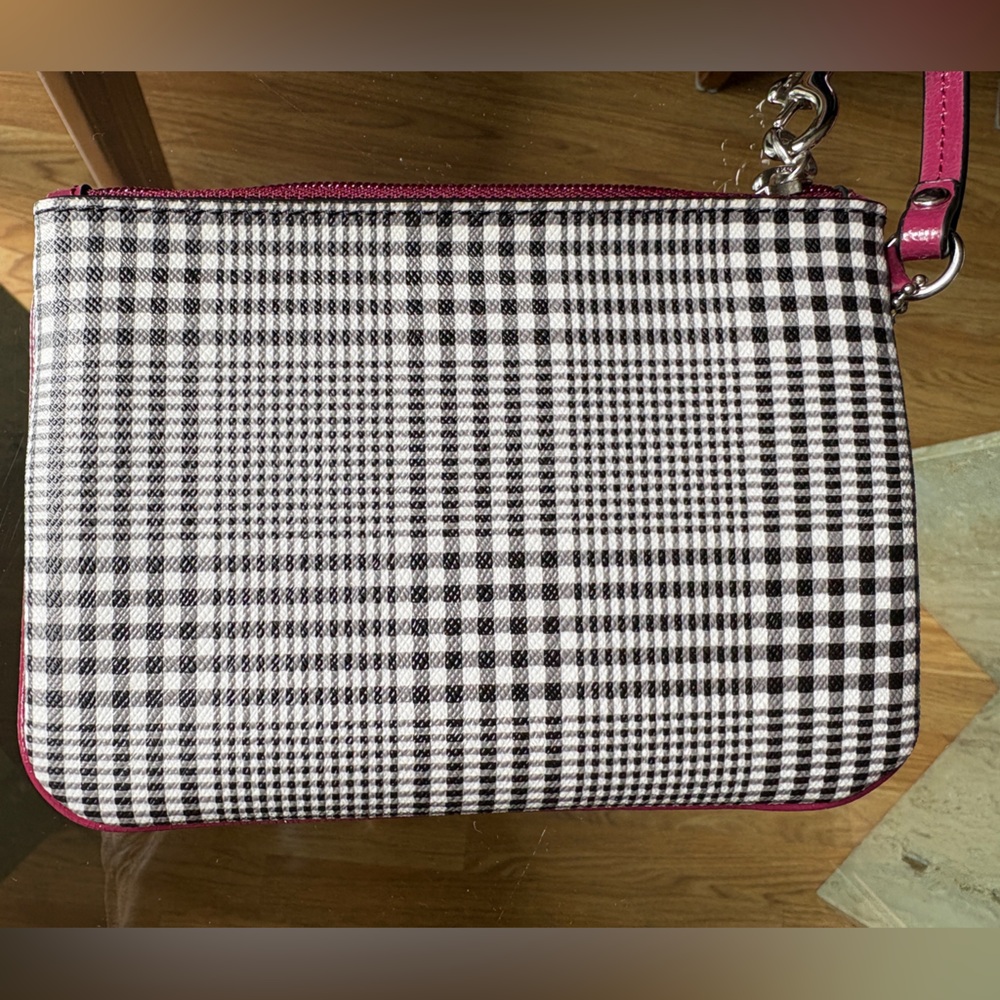 Coach Black and White Checkered Wristlet with burgundy Accents  NWOT - Picture 5 of 10